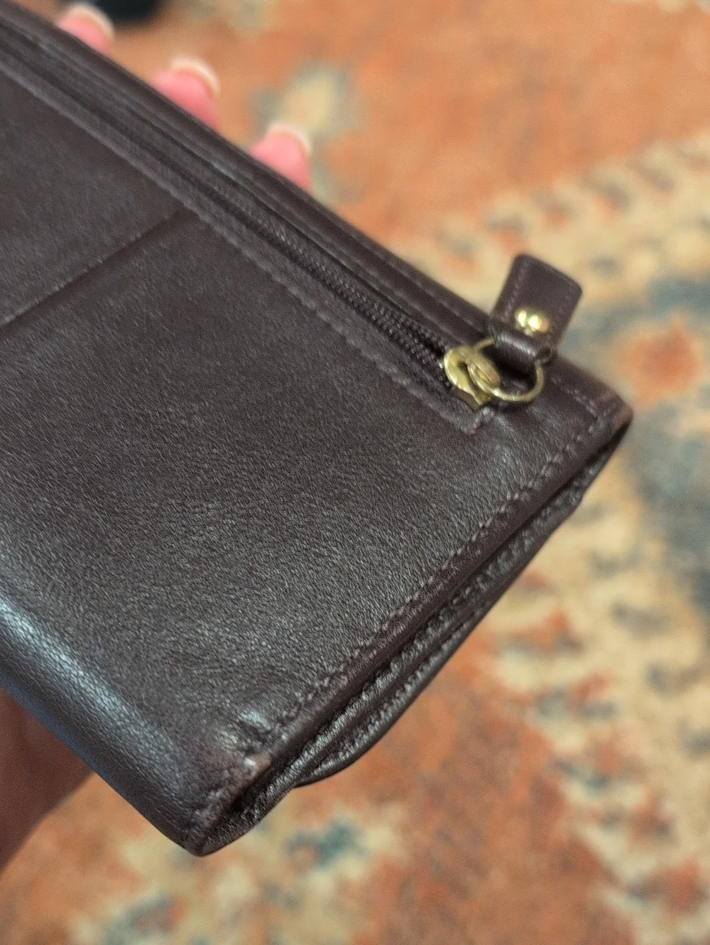 Coach Kristin Deep Brown  Smooth Leather Trifold Wallet with Gold Hardware